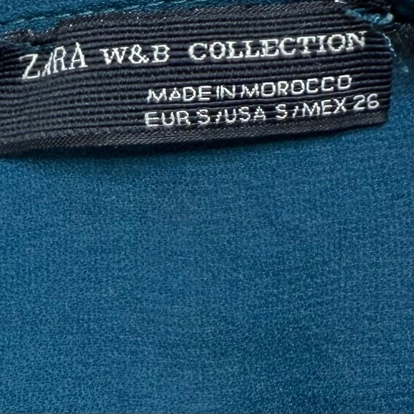 Zara W&B Collection Teal Sheer Mesh Panel Keyhole Back 3/4 Sleeve Blouse - Small - Picture 9 of 16
